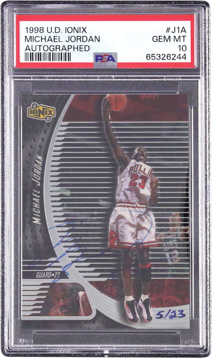 Basketball Cards - 1998 U.D. Ionix #J1A Michael Jordan Autograph #5/23 PSA GEM MINT 10 (Pop 1 of 2)