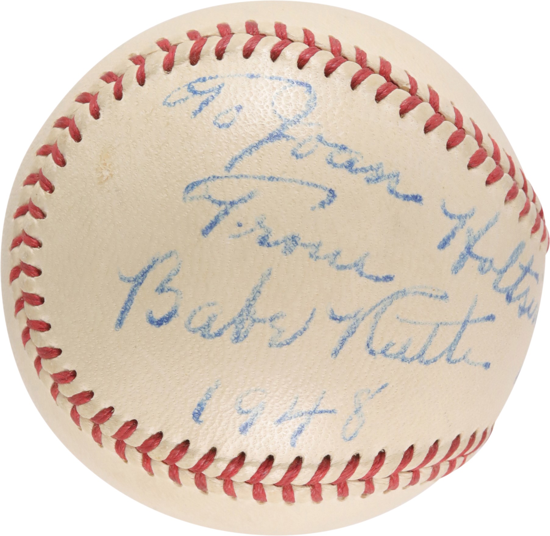 Ruth and Gehrig - Gorgeous 1948 Babe Ruth Single-Signed Baseball (PSA NM 7 Overall)