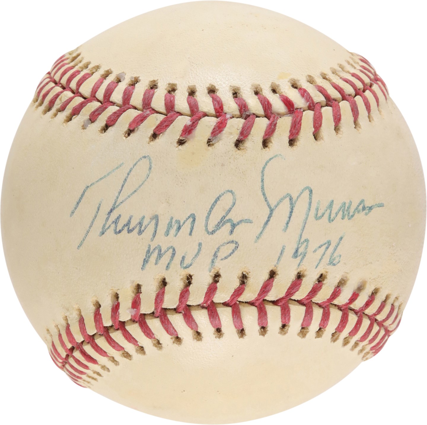 Baseball Autographs - Only Known Thurman Munson "MVP 1976" Inscribed Single-Signed Baseball (PSA)