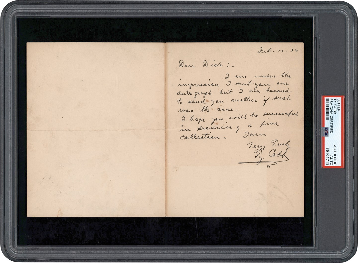 Baseball Autographs - 1934 Ty Cobb Signed Handwritten Letter (PSA)