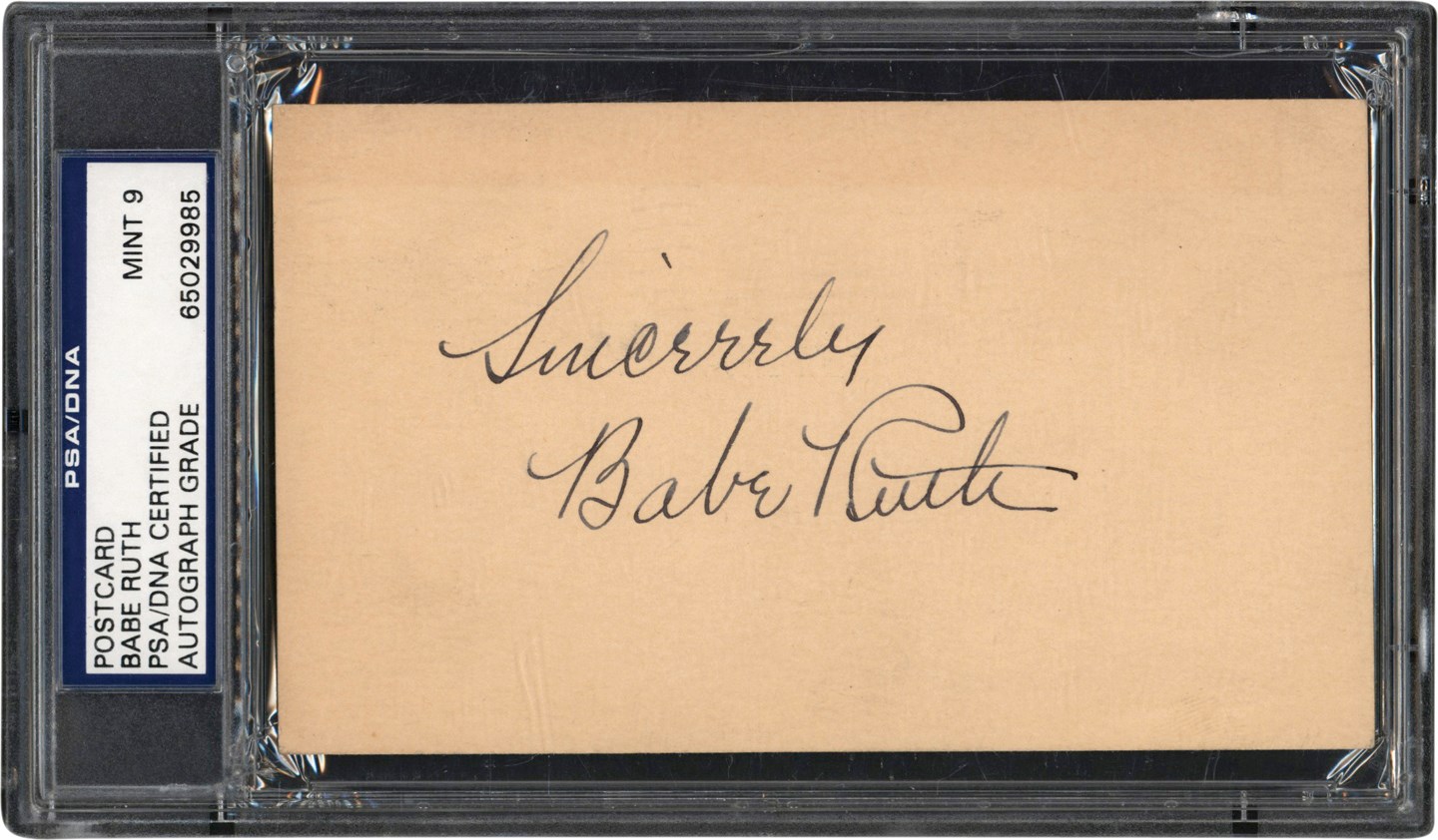 Ruth and Gehrig - 1937 Babe Ruth Signed Government Postcard (PSA MINT 9)