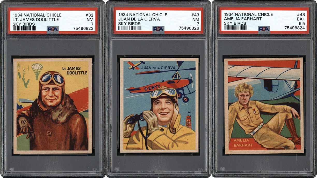 Non-Sports Cards - 1934 National Chicle Sky Birds PSA Graded Trio w/Earhart & Doolittle (3)