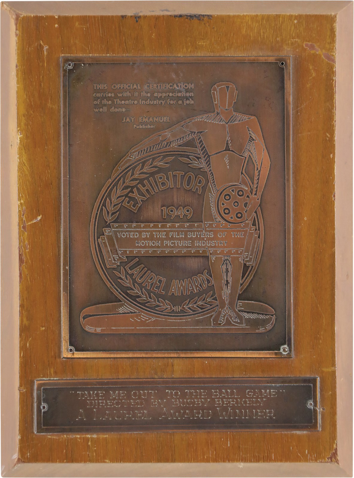 1949 Laurel Award Winner "Take Me Out to the Ball Game" Plaque