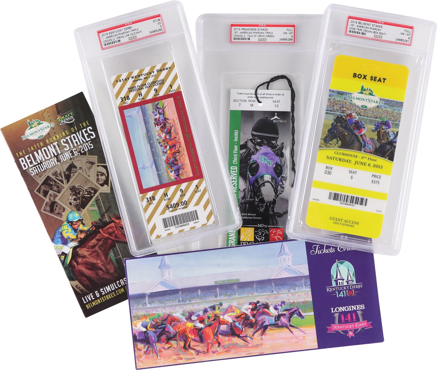 Horse Racing - 2015 American Pharoah Triple Crown Graded Ticket & Program Collection (5)