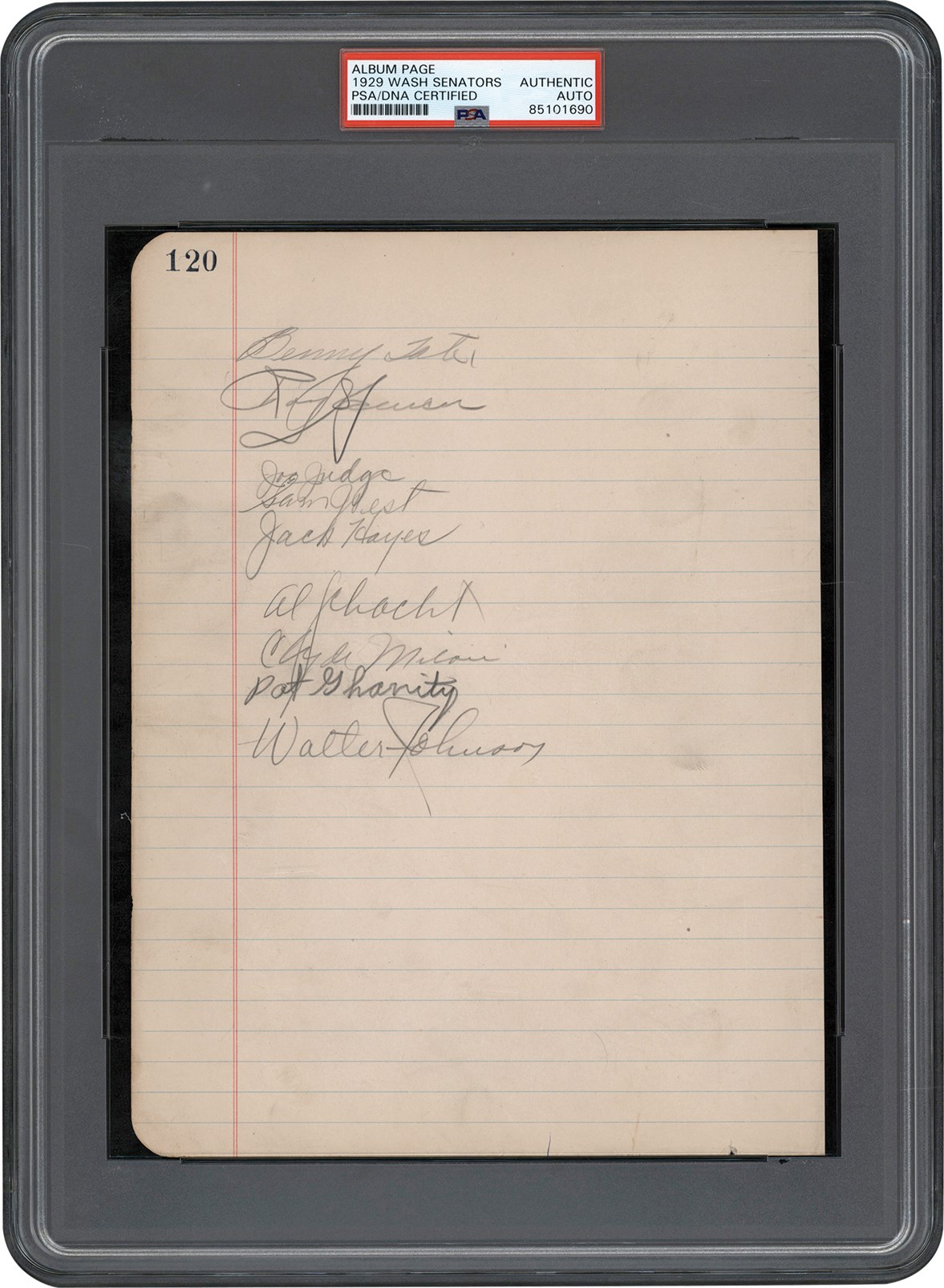 Baseball Autographs - 1929 Washington Senators Multi-Signed Album Page w/Walter Johnson (PSA)