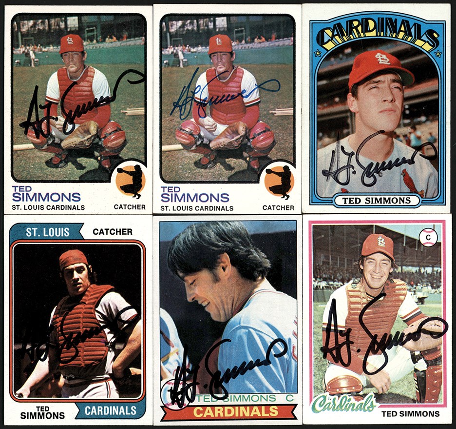 Baseball Autographs - 1972-1986 Ted Simmons Signed Baseball Card Collection (50)