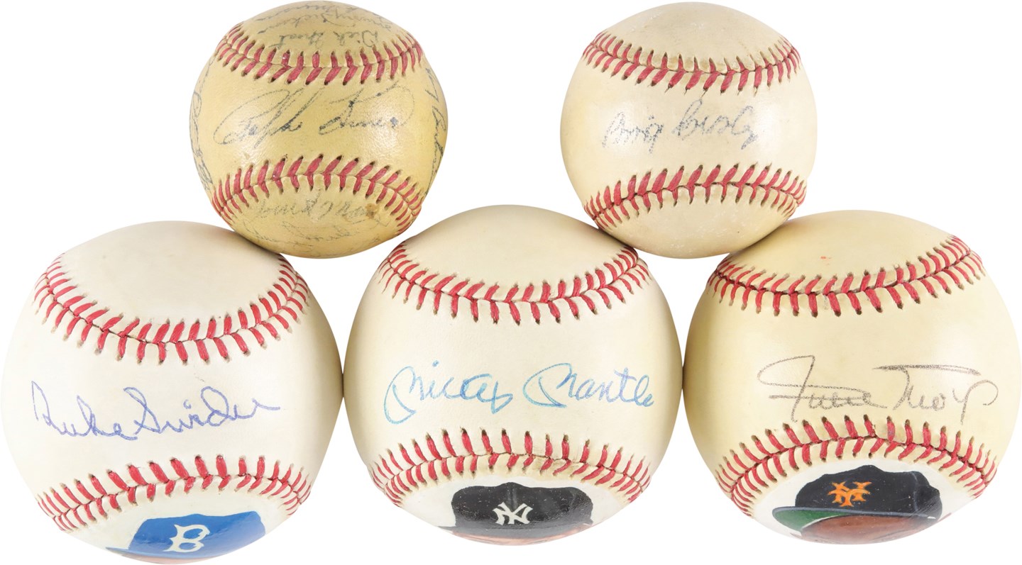 Baseball Autographs - Signed Baseballs with Mickey Mantle Hand-Painted & Bing Crosby (5)