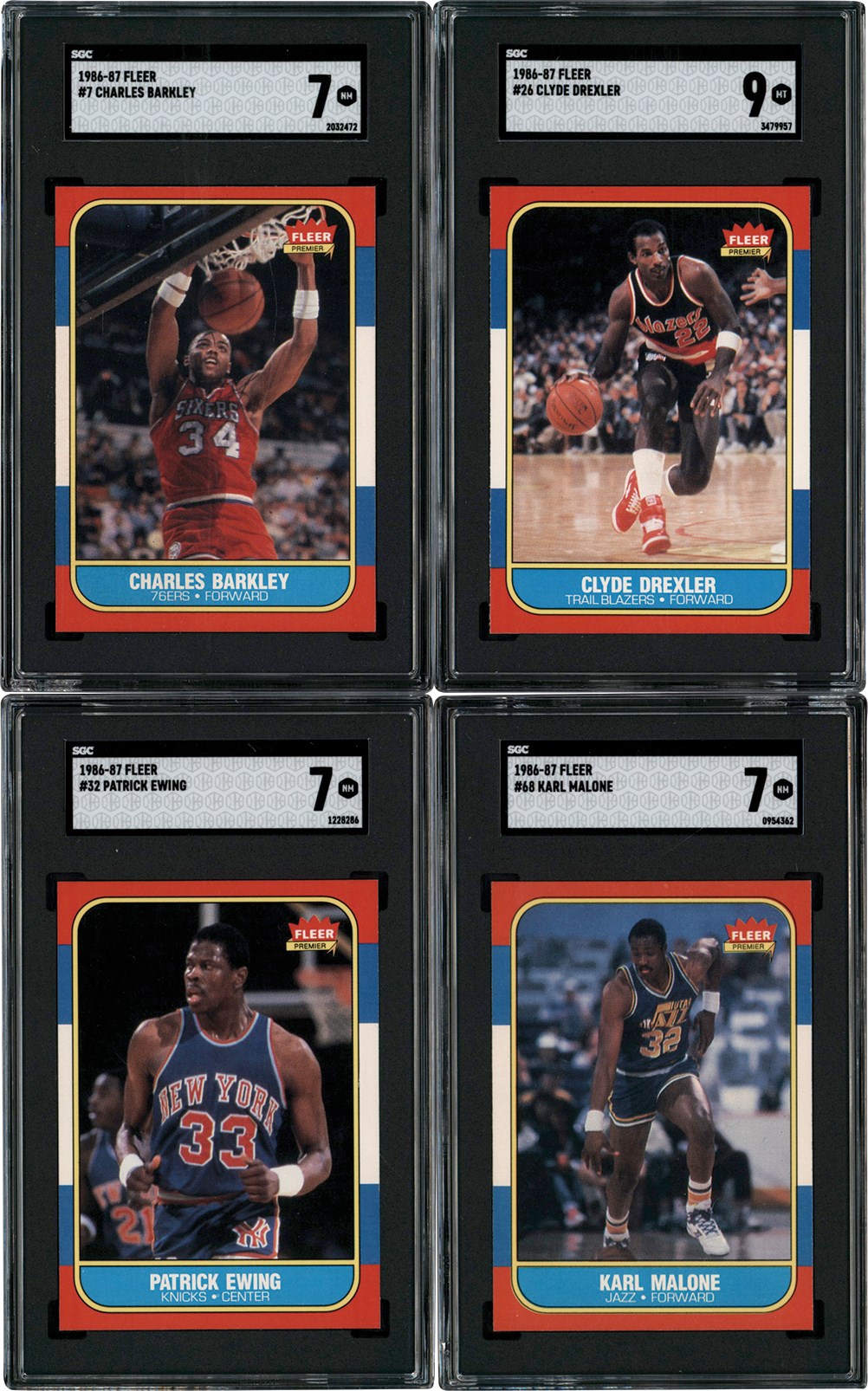 Basketball Cards - 1986-1987 Fleer Basketball Rookie Collection (4) All SGC w/MT 9 Drexler