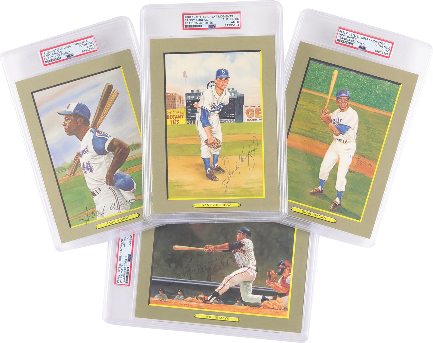 Baseball Autographs - Perez-Steele Great Moments Signed Card Collection (4) - Aaron, Mays, Koufax, & Banks