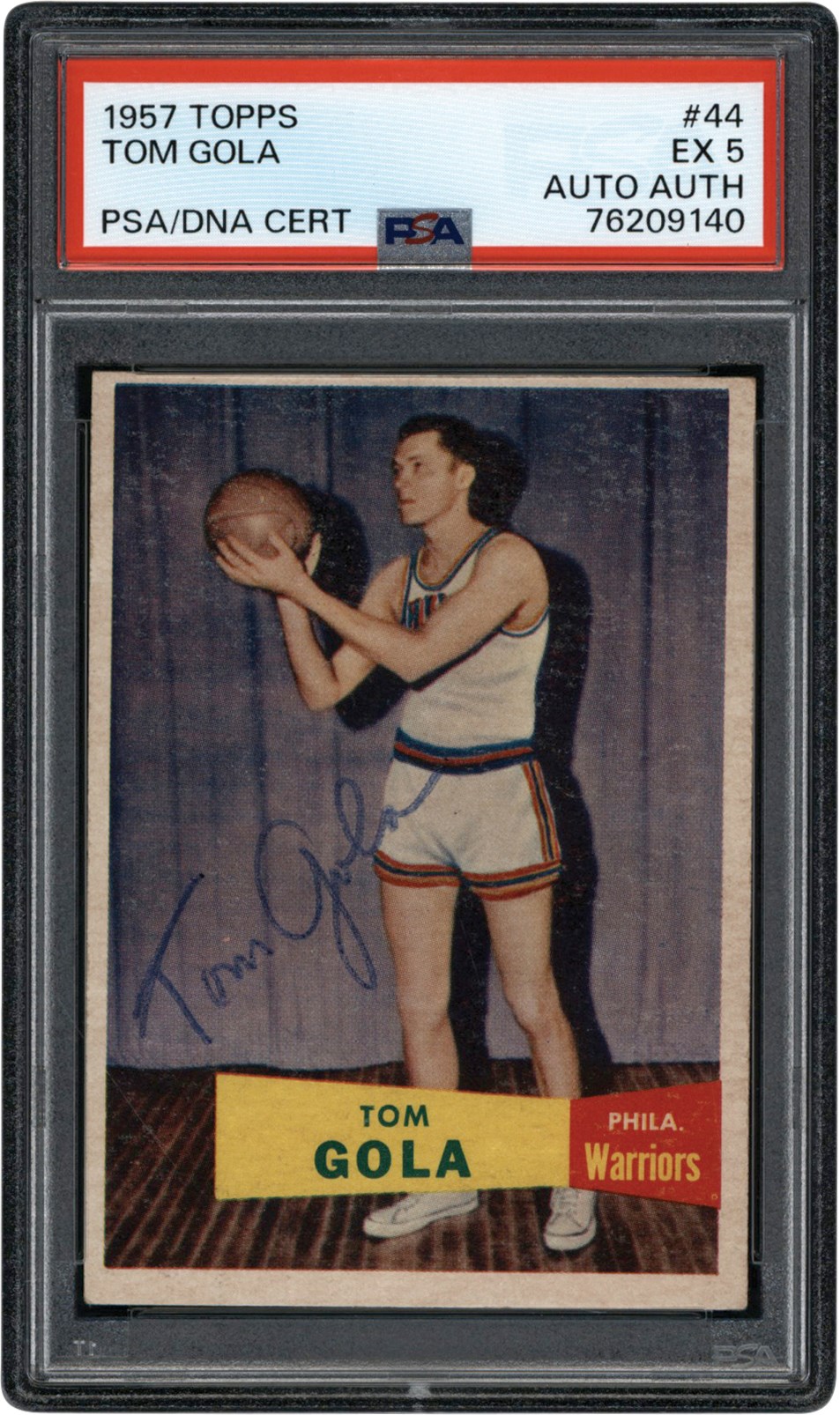Basketball Cards - 1957 Topps Basketball #44 Tom Gola Signed Rookie Card PSA EX 5 Auto Auth (Pop 1 One Higher)