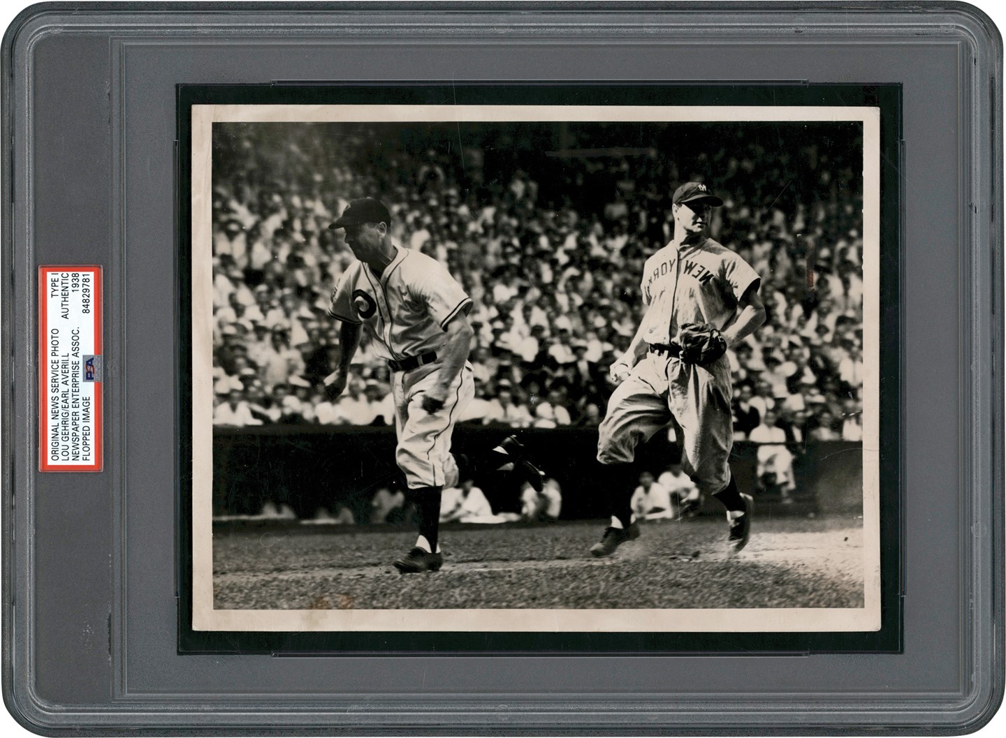 Peculiar 1938 Lou Gehrig w/Earl Averill Original Photograph - Flopped Image (PSA Type I)