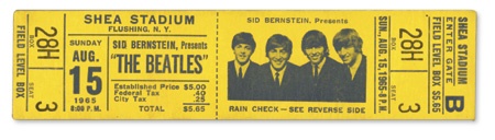 - 1965 Beatles Shea Stadium Full Unused Ticket