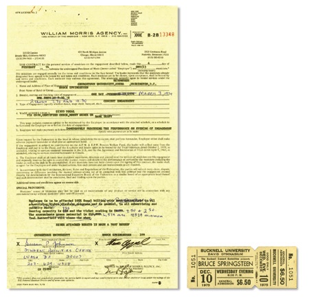 - Bruce Springsteen 1974 Contract & 1975 Full Ticket