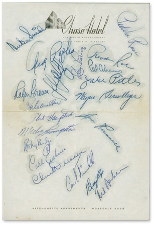 Segregated 1951 Brooklyn Dodgers on Chase Hotel Stationery