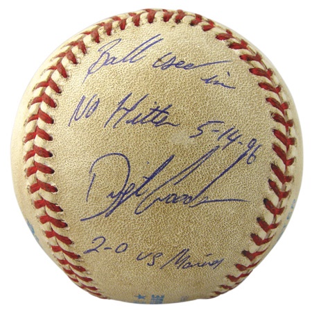 NY Yankees, Giants & Mets - 1996 Dwight Gooden Signed No Hitter Game Used Baseball