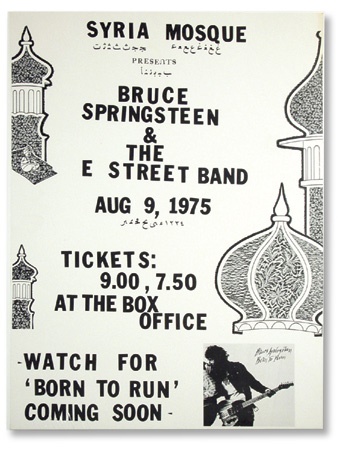 - 1975 Bruce Springsteen Syria Mosque “Script Cover” Poster (21x15”)
