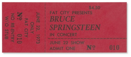 - 1973 Bruce Springsteen Fat City Unused Ticket