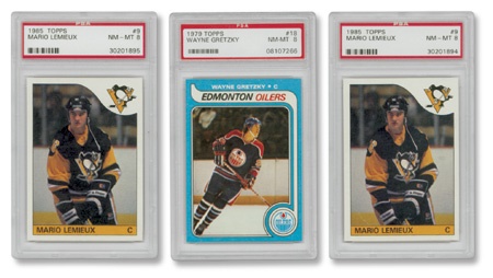 - 1979/80 Topps Set with Gretzky PSA 8  and (2) ‘85/86 Topps Lemieux PSA 8