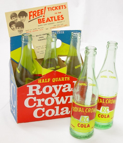 - 1965 The Beatles Maple Leaf Gardens RC Cola Sign and Bottles