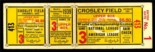 - 1939 World Series Full Unused Ticket