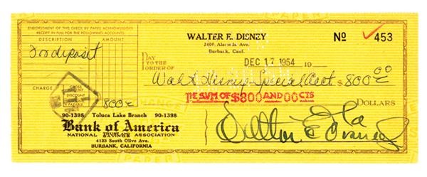 - Walt Disney Signed Check