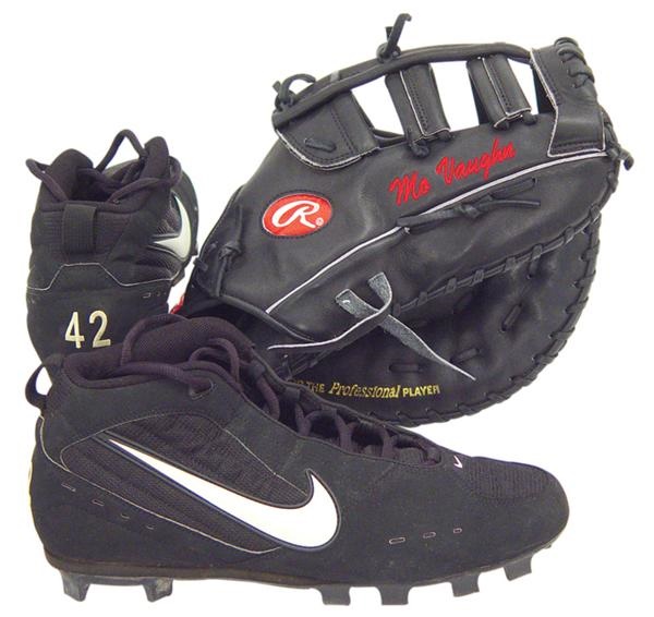 - 2002 Mo Vaughn Game Used Glove and Spikes