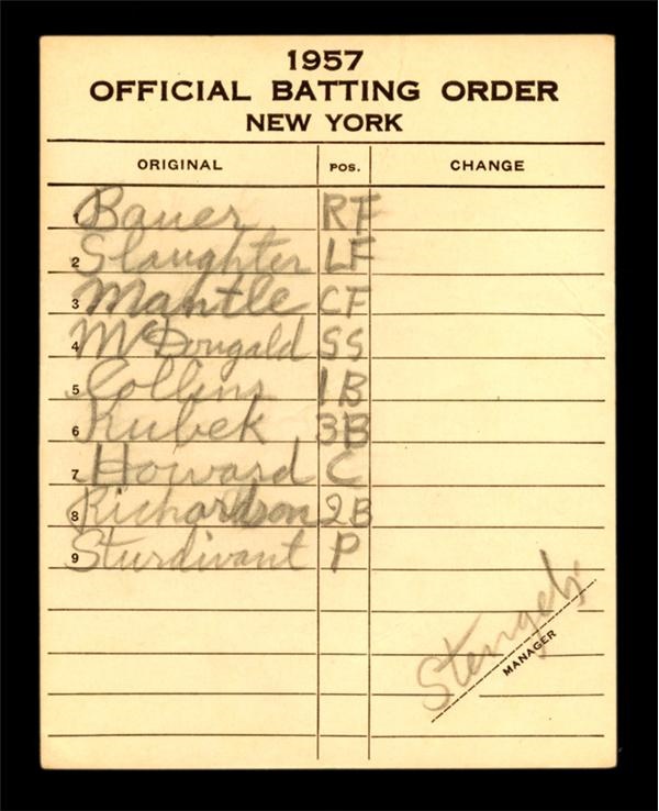 - 1957 New York Yankees Line Up Card