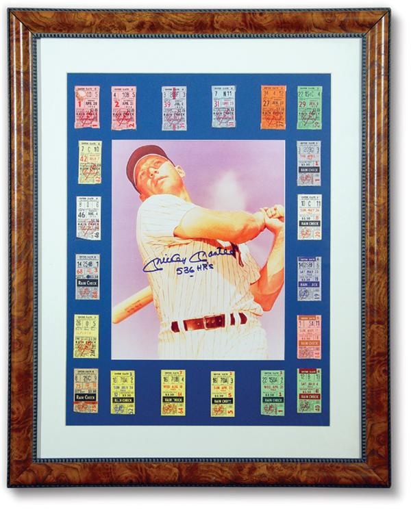Mantle and Maris - Mickey Mantle Autographed Home Run Ticket Display (24x30”)