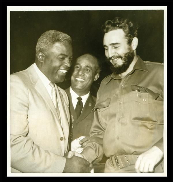 - 1959 Jackie Robinson with Fidel Castro Wire Photograph (7x8”)