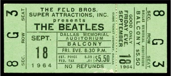- The Beatles 1964 Dallas Full Ticket (1.5x3.5")