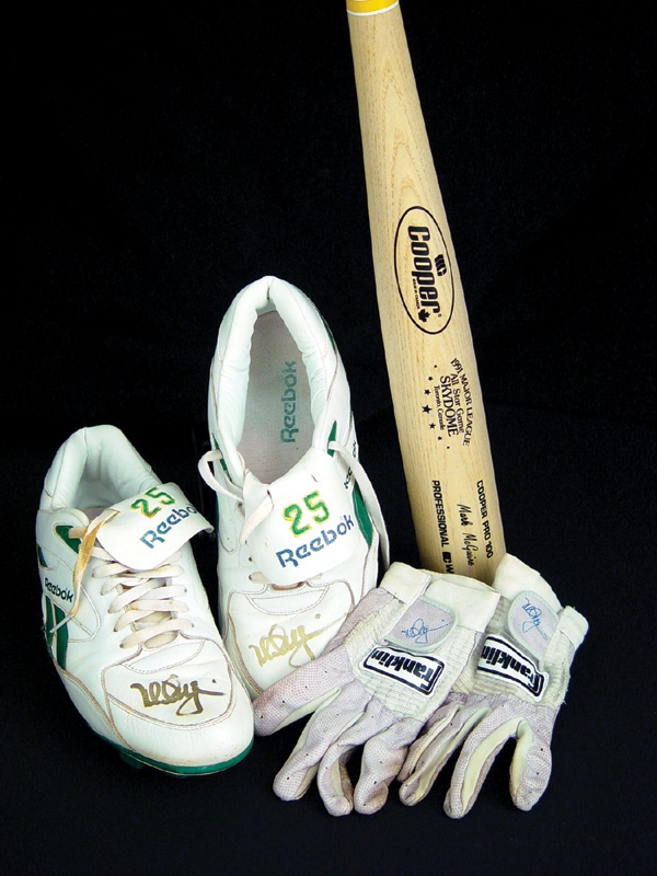 - Mark McGwire Autographed Game Worn Cleats & Batting Gloves and 1991 All Star Bat