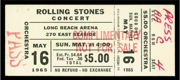 Rolling Stones - Rolling Stones 1965 Long Beach Full Unused Ticket