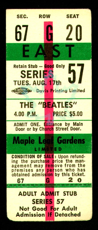 - 1965 Beatles Toronto Full Unused Ticket