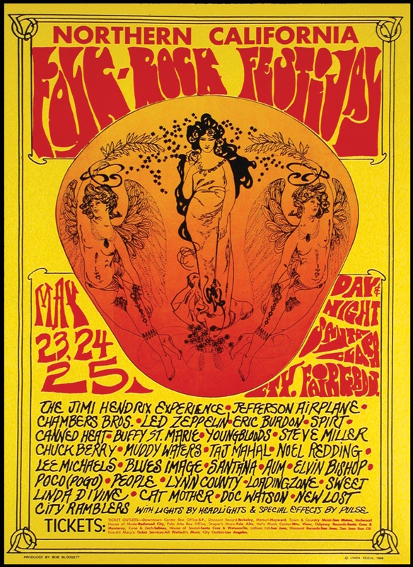 - 1969 Jimi Hendrix Rock Folk Festival Poster (14x21")