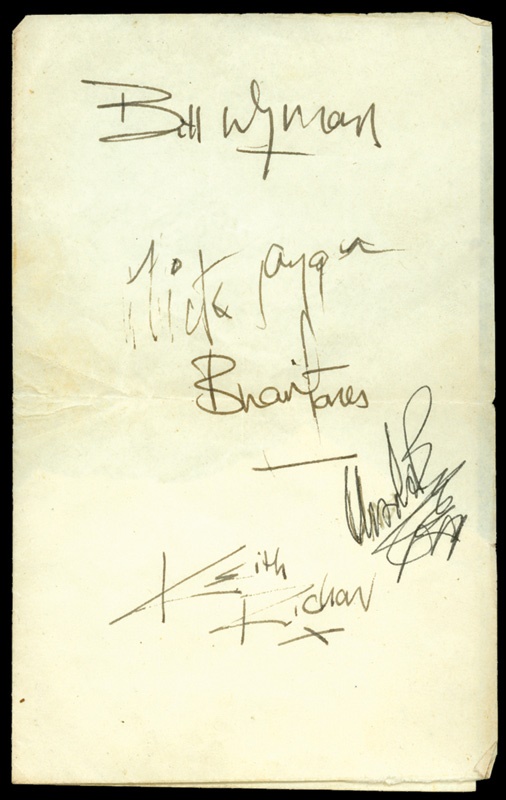 Rolling Stones - All 5 Rolling Stones Autographed Page (4x6.5")