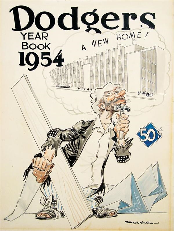 - Willard Mullin Original  Cover Artwork for 1954 Brooklyn Dodgers Yearbook (17x22")