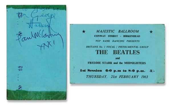 - The Beatles Feb. 21, 1963 Ticket Signed by Harrison & McCartney