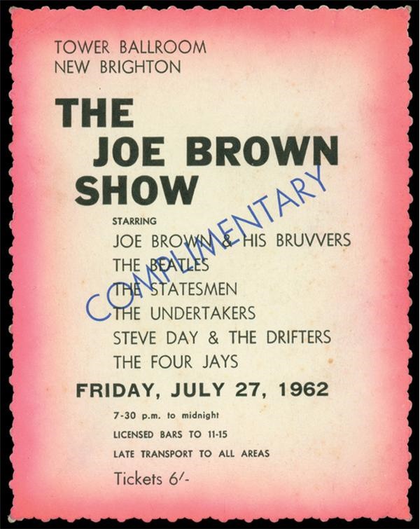 - 1962 Beatles Joe Brown Show Backstage Pass