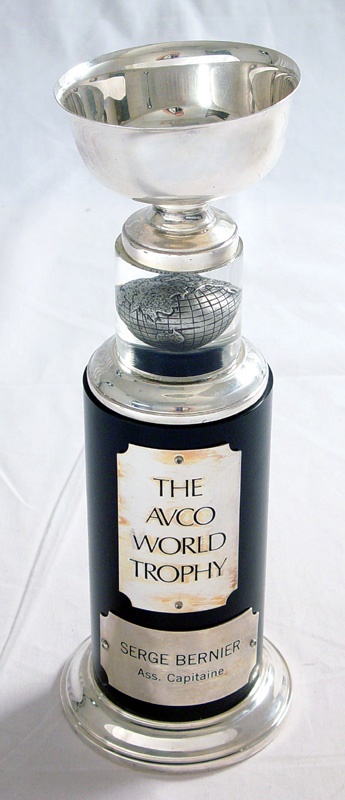 - Serge Bernier’s 1976-77 World Hockey Association Avco Cup Trophy (13”)