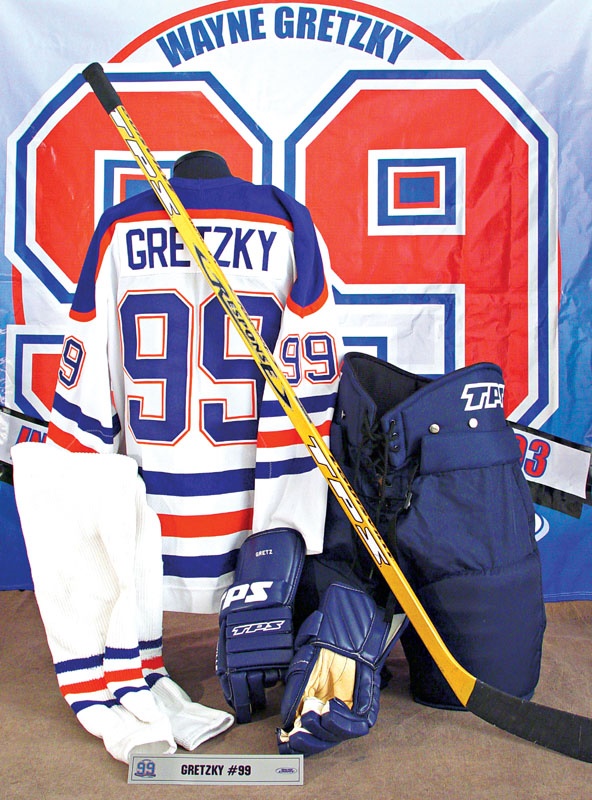 - 2003 Inaugural Wayne Gretzky Fantasy Camp Game Used Jersey, Equipment & Autographed Banner