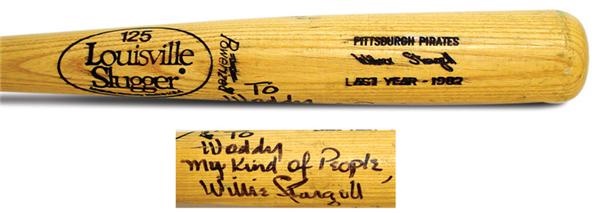 Clemente and Pittsburgh Pirates - 1982 Willie Stargell Autographed "Last Year" Game  Bat (36")