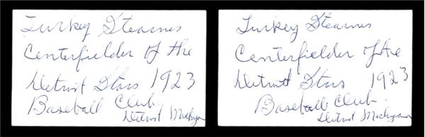 - Turkey Stearnes Autographed Index Cards (2)