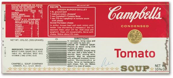 - Andy Warhol Signed Campbell’s Tomato Soup Label