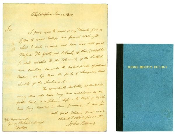 - 1800 John Adams Handwritten Letter re: George Washington's Eulogy