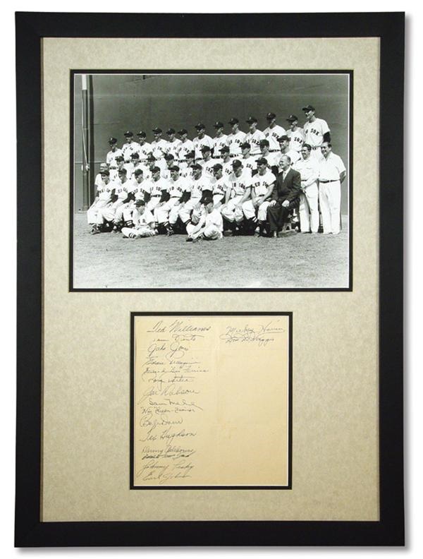 - 1947 Boston Red Sox Team Photo & Signed Team Sheet Display