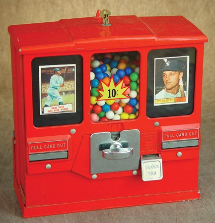 - 1960's Baseball Card Vending and Gumball Machine with Ruth & Maris Cards