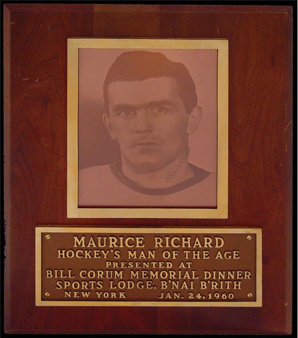 - Maurice Richard’s 1960 Hockey Man of the Age Award Plaque (13x17”)