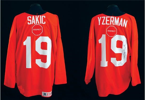 - Steve Yzerman and Joe Sakic 2002 Olympic Training Camp Game Worn Jerseys (2)