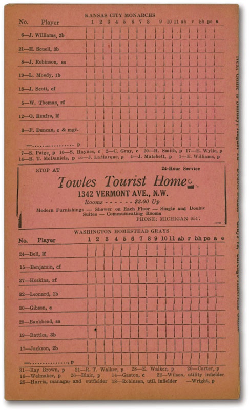 - 1945 Negro League Scorecard with Robinson, Gibson & Paige