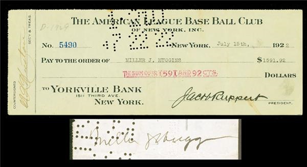 - 1922 Miller Huggins Signed Yankees Payroll Check